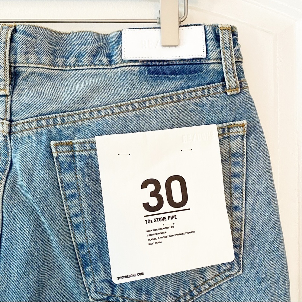 RE/DONE 70’s Stove Pipe Straight Leg Cropped Jeans NWT Medium Blue - Picture 12 of 16